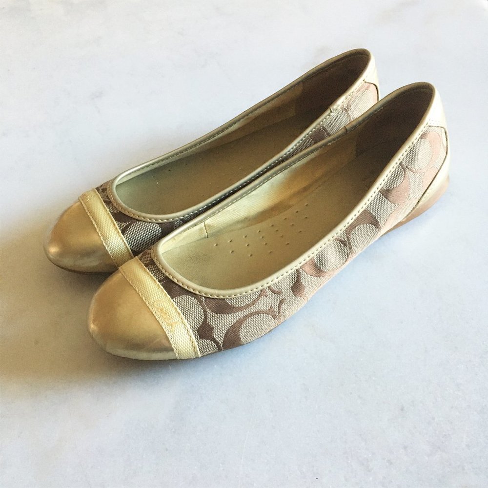 NWOT! New without tags Coach Cecile signature ballet flat / shoes gold brown tan